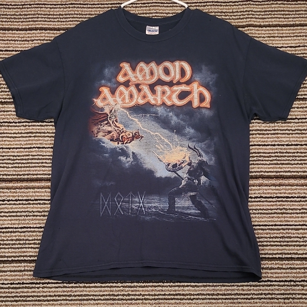AMON AMARTH Rock Metal Band Tee Abstract Black‎ Cotton Large Mens T Shirt VTG